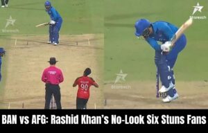 Rashid Khan’s No-Look Six stuns fans during BAN vs AFG match, capturing a stunning moment of skill and confidence on the field.